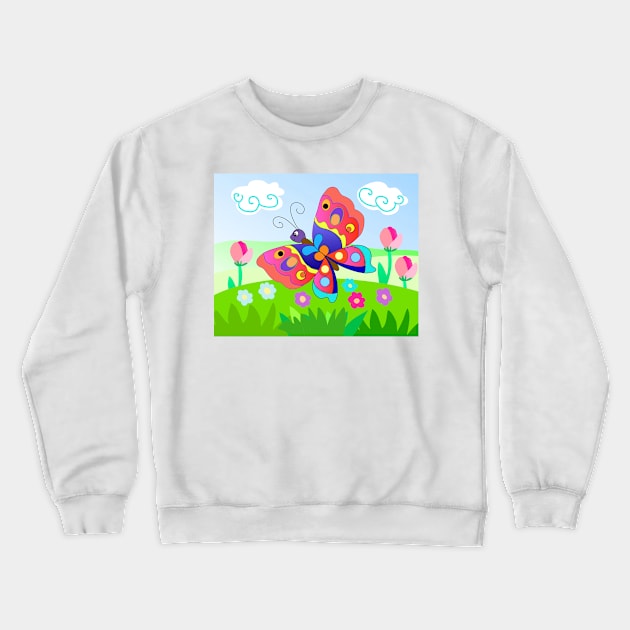 Cartoon butterfly in the meadow Crewneck Sweatshirt by sonaart